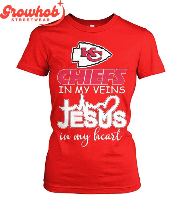 Kansas City Chiefs In My Veins Jesus In Heart T-Shirt