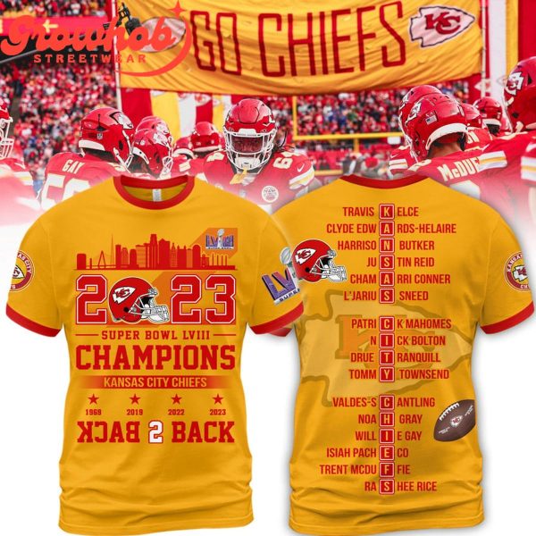 Kansas City Chiefs Super Bowl 2023 Back2back Champs LVIII Yellow Design Hoodie Shirts