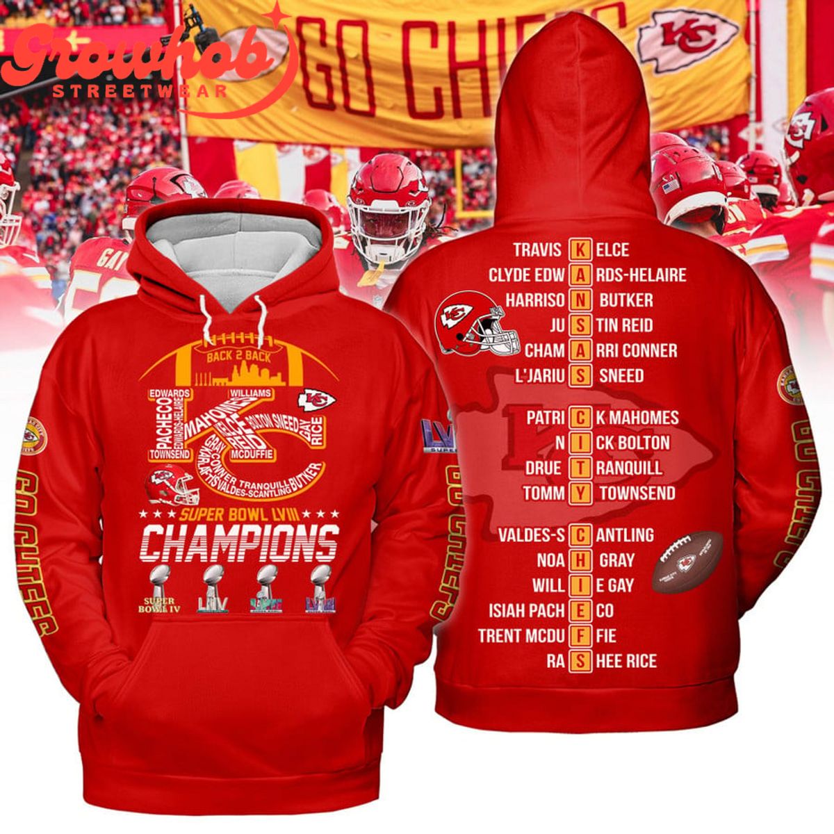 Kansas City Chiefs Super Bowl 2023 Champions LVIII Hoodie Shirts Red Version