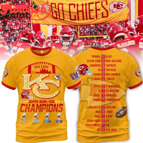 Kansas City Chiefs Super Bowl 2023 Champions LVIII Yellow Design Hoodie Shirts
