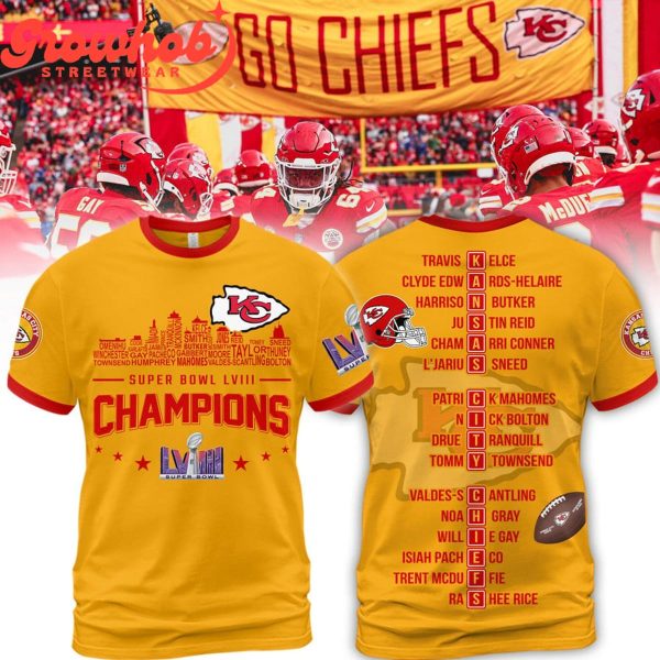 Kansas City Chiefs Super Bowl 2023 Skyline Champs LVIII Yellow Design Hoodie Shirts