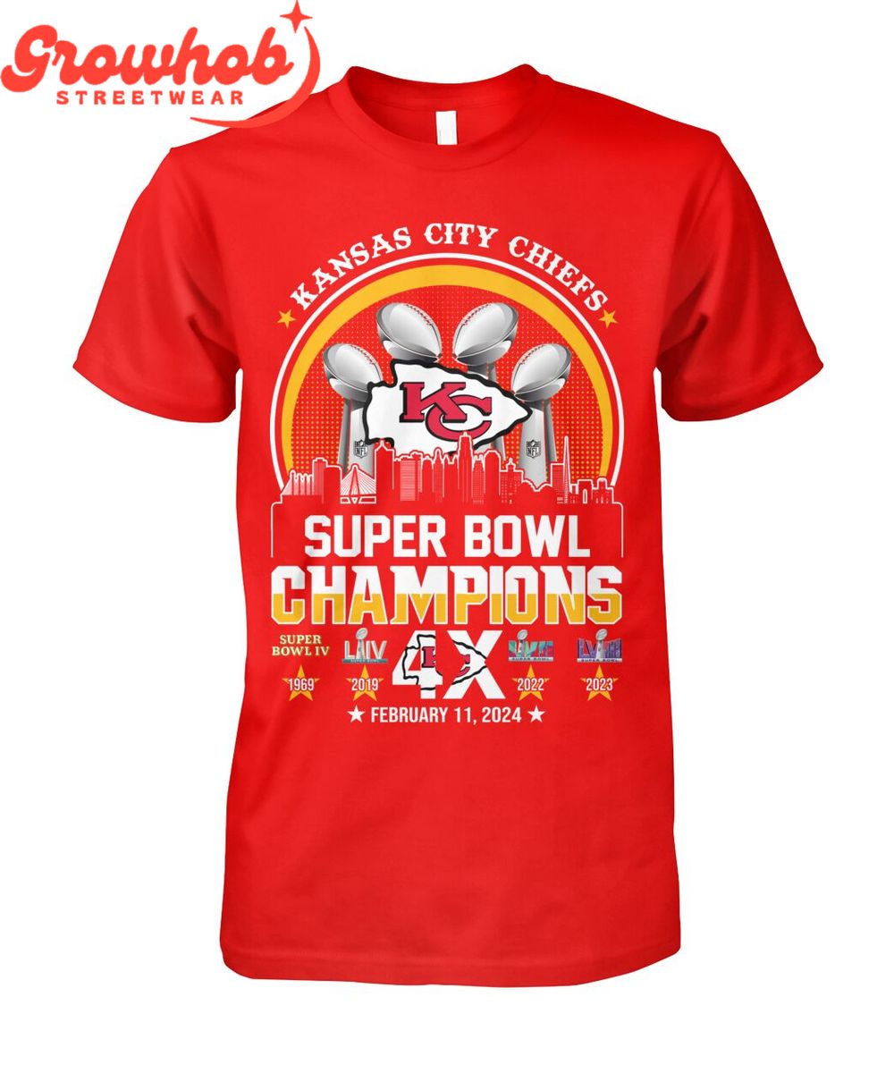 Kansas City Chiefs Super Bowl 2024 4X Champions T-Shirt