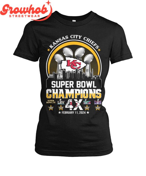 Kansas City Chiefs Super Bowl 2024 4X Champions T-Shirt