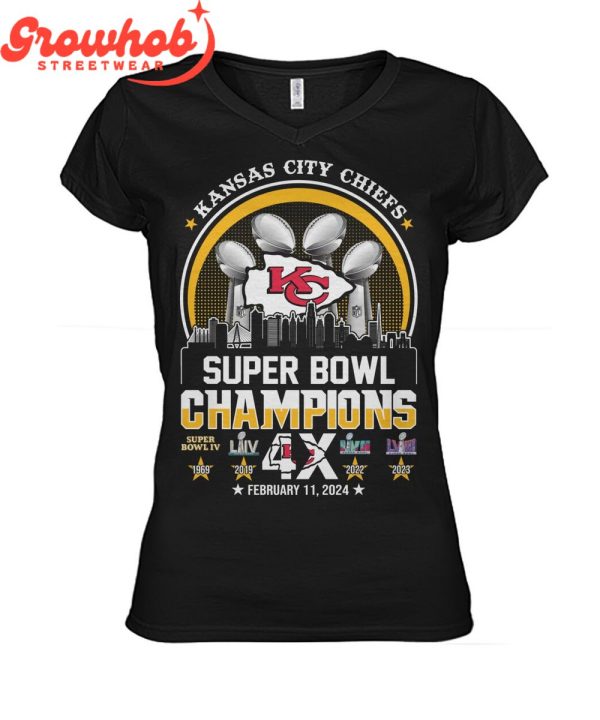 Kansas City Chiefs Super Bowl 2024 4X Champions T-Shirt