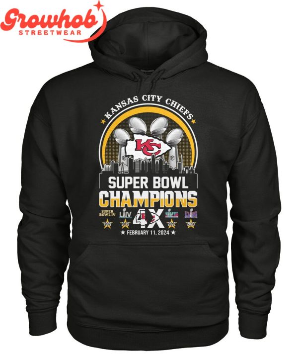 Kansas City Chiefs Super Bowl 2024 4X Champions T-Shirt