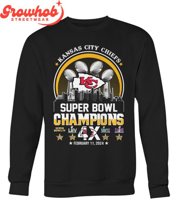 Kansas City Chiefs Super Bowl 2024 4X Champions T-Shirt