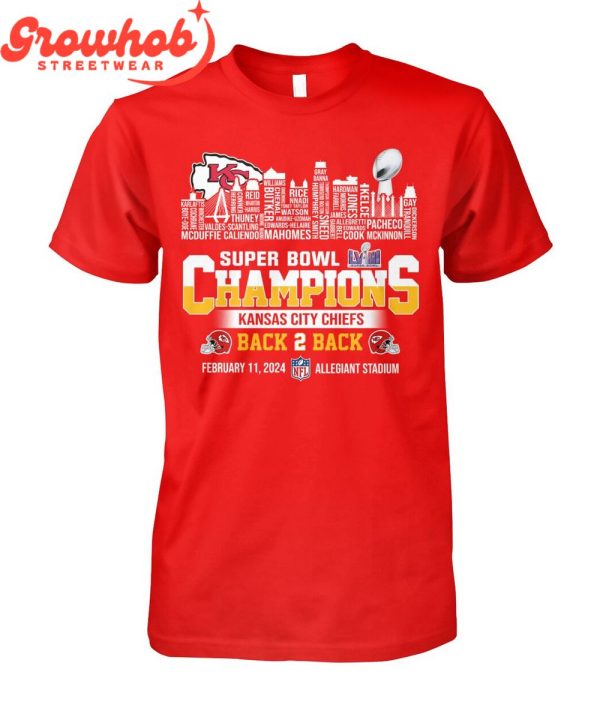 Kansas City Chiefs Super Bowl Champions LVIII 2024 Back2back Skyline T-Shirt