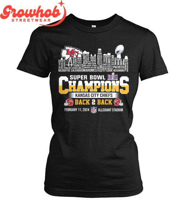 Kansas City Chiefs Super Bowl Champions LVIII 2024 Back2back Skyline T-Shirt