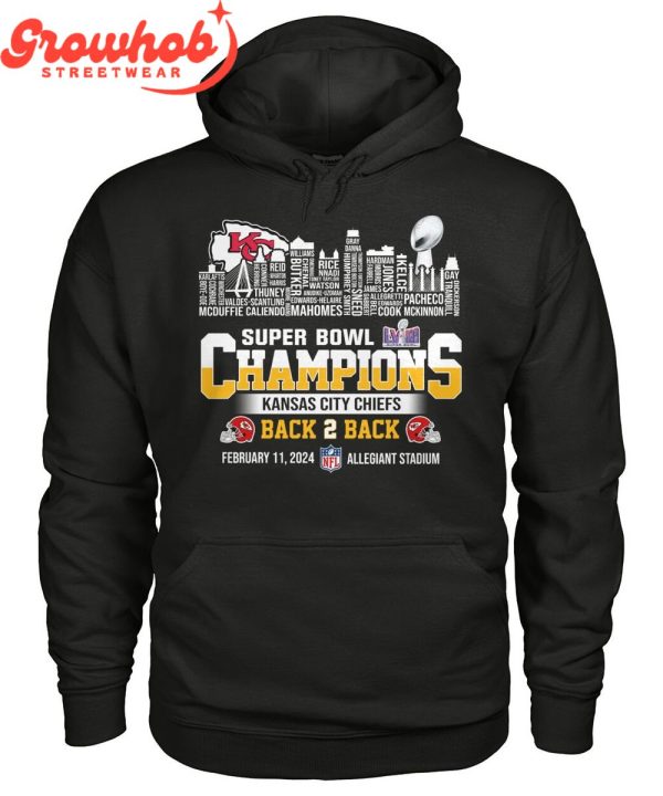 Kansas City Chiefs Super Bowl Champions LVIII 2024 Back2back Skyline T-Shirt