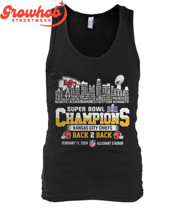 Kansas City Chiefs Super Bowl Champions LVIII 2024 Back2back Skyline T-Shirt