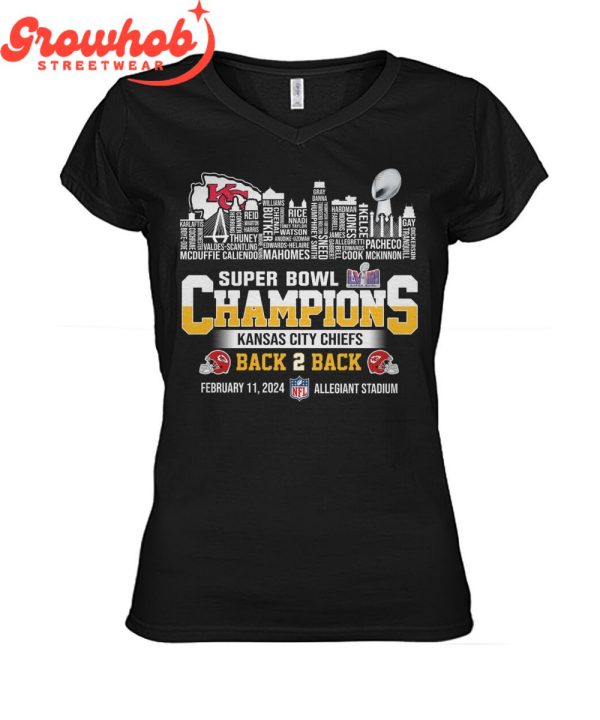 Kansas City Chiefs Super Bowl Champions LVIII 2024 Back2back Skyline T-Shirt