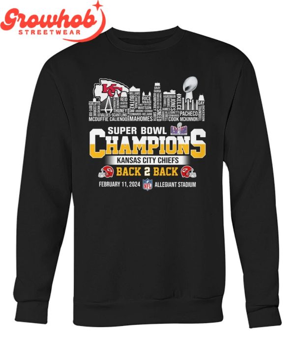 Kansas City Chiefs Super Bowl Champions LVIII 2024 Back2back Skyline T-Shirt