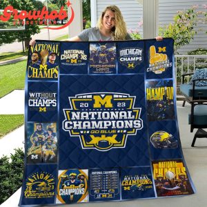 Michigan Wolverines National Champions 2023 Blue Fleece Blanket Quilt