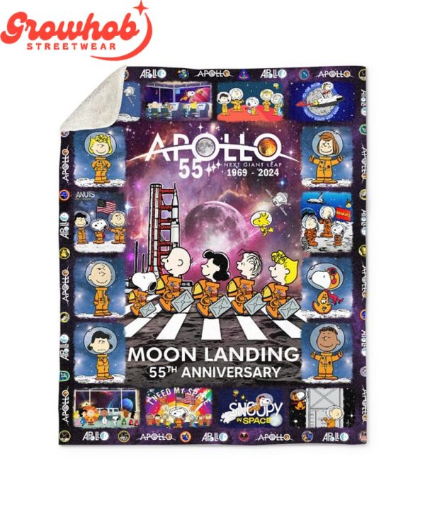 Snoopy Charlie Brown Moon Landing 55th Anniversary Fleece Blanket Quilt