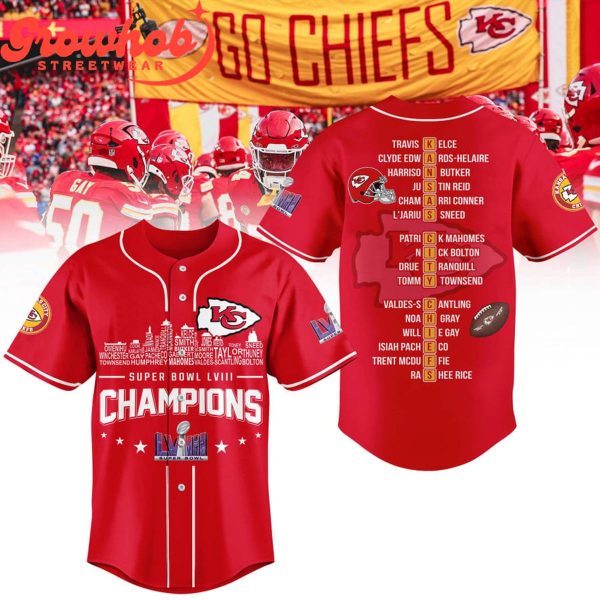 Super Bowl Kansas City Chiefs Champions 2024 Skyline Baseball Jersey Red