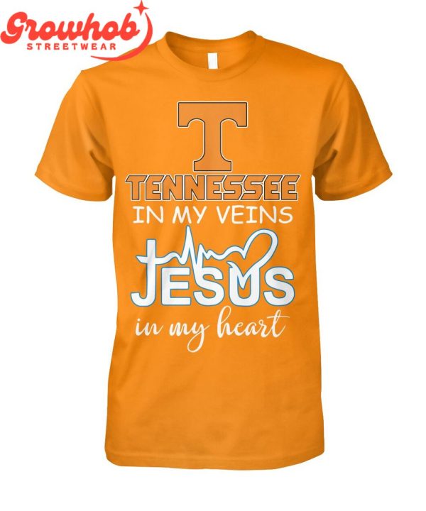 Tennessee Volunteers In My Veins Jesus In Heart T-Shirt