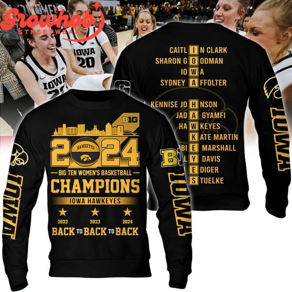 Iowa Hawkeyes Big 10 Champions 2024 Back2back Hoodie Shirts Black