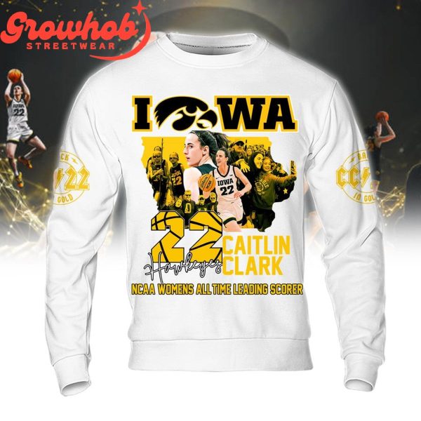 Iowa Hawkeyes Caitlin Clark All-Time Leading Scorer Hoodie Shirts White