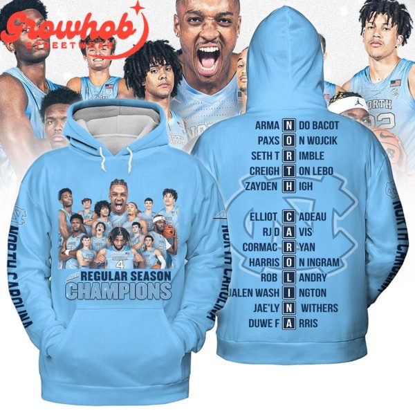 NC Tar Heels 2024 ACC Regular Season Champions Men Basketball Blue Hoodie Shirts