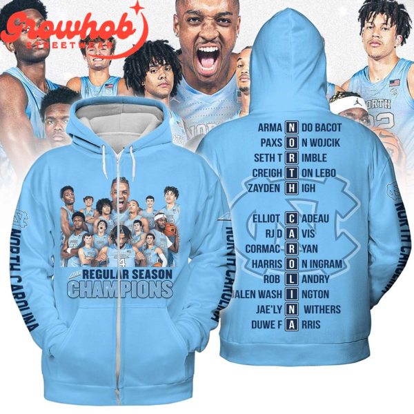 NC Tar Heels 2024 ACC Regular Season Champions Men Basketball Blue Hoodie Shirts