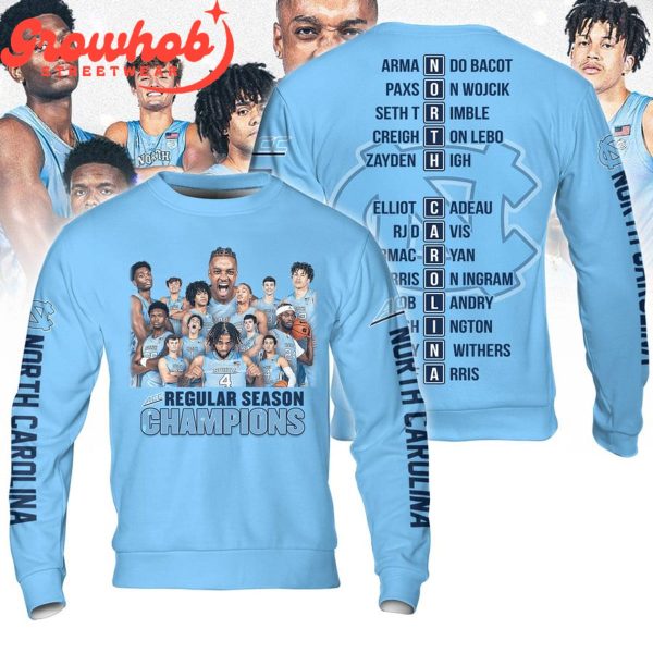 NC Tar Heels 2024 ACC Regular Season Champions Men Basketball Blue Hoodie Shirts