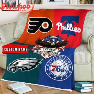 Philadelphia Eagles Phillies 76ers Flyers Personalized  Sport Teams Fleece Blanket Quilt