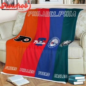 Philadelphia Proud Of Team Eagles Phillies 76ers Flyers Fleece Blanket Quilt