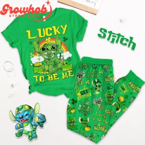 Stitch Fan Lucky To Be Me Shamrock Irish Fleece Pajamas Set