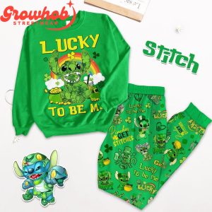Stitch Fan Lucky To Be Me Shamrock Irish Fleece Pajamas Set Long Sleeve